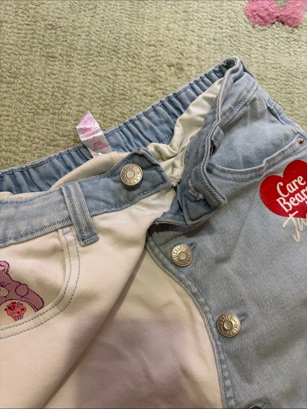Justice Care Bears Two-Tone Denim Girl’s Skirt in Light Blue & White